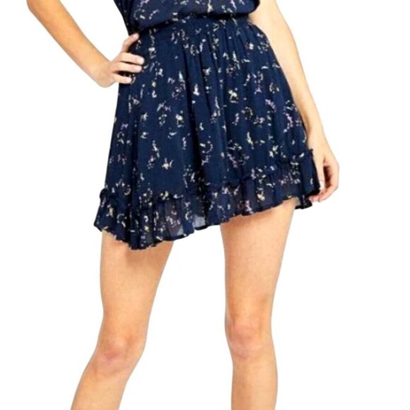 Gentle Fawn Skirt Women Small Navy Blue‎ Floral Elastic Waist Ruffle Circle Mini - Picture 1 of 11